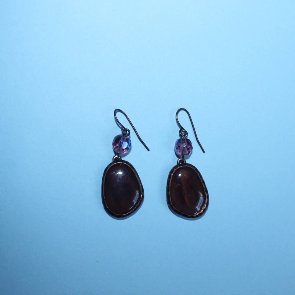 Beautiful Bronze Brown Gem Stone Dangle Earrings